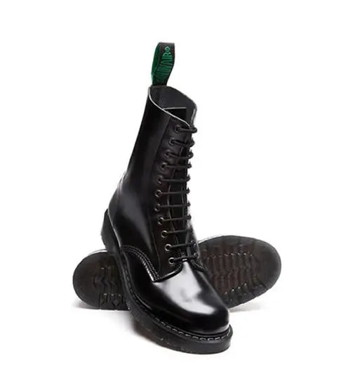 Solovair Derby Boot - 11 Eye Black Hi-Shine Leather