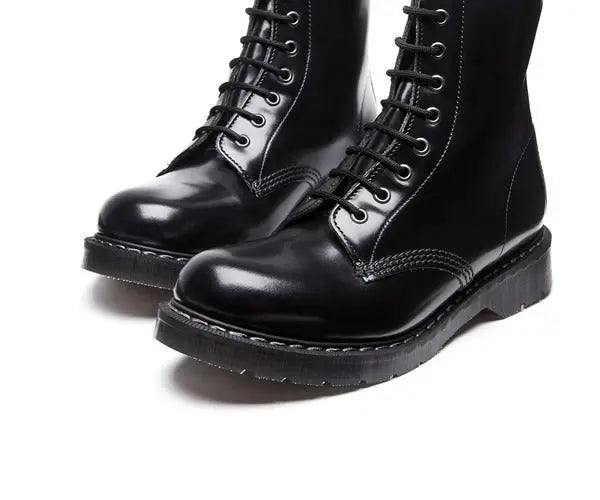 Solovair Derby Boot - 11 Eye Black Hi-Shine Leather